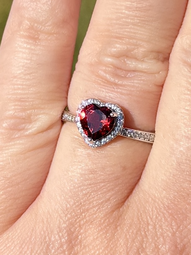 Granat Hjerte Ring m/Zirkoner - Bilde 2
