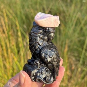 Astrophyllitt & Granat Papegøye m/ Rosa Opal Pirat Hatt